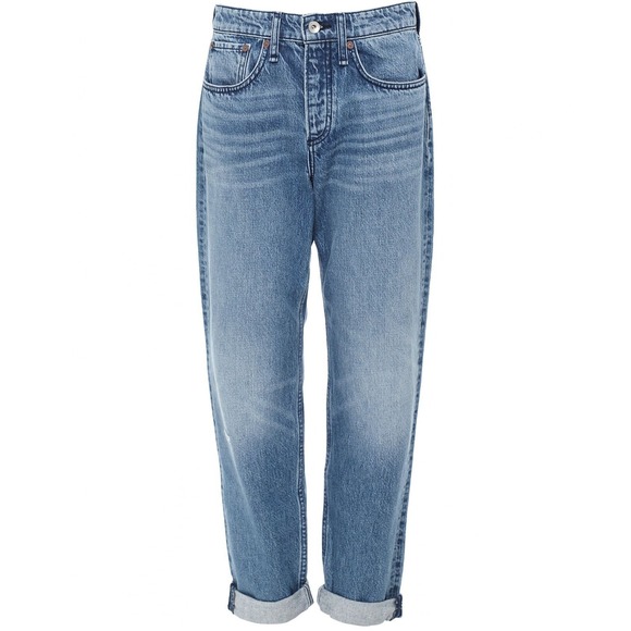 Rag & Bone Rosa Mid-Rise Boyfriend Jeans in Malibu Blue Denim Button Fly Size 34 - Picture 15 of 16